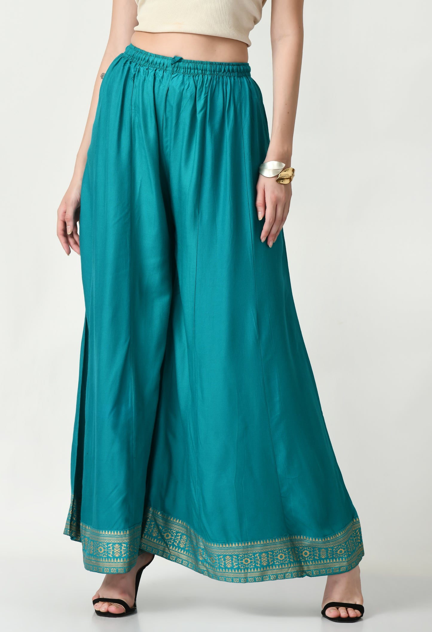MAURYA Women Solid Rayon Palazzo with Elastic Waist & Lace Hem