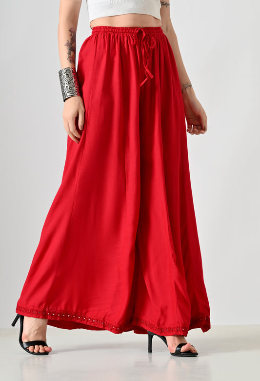 MAURYA Women Solid Rayon Palazzo with Elastic Waist & Lace Hem