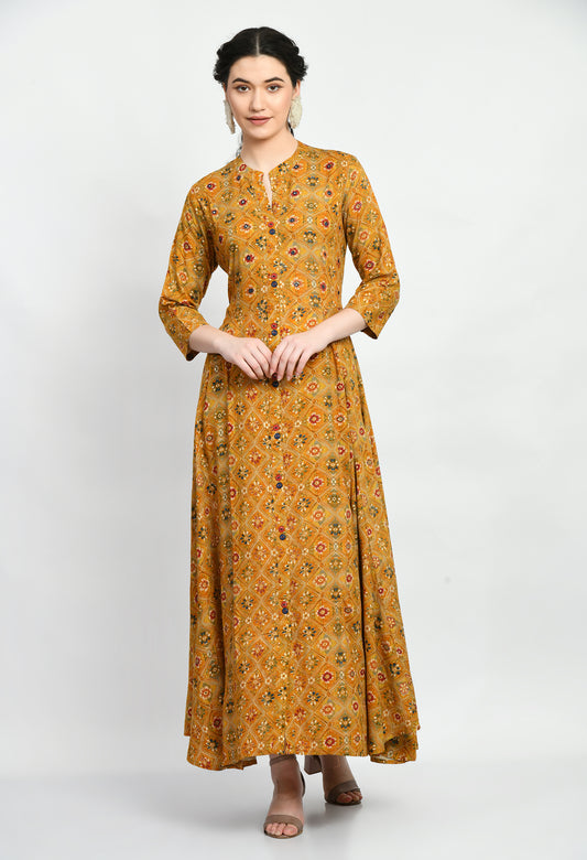 MAURYA Women’s Rayon A-Line Flared Long Dress for Casual & Festive Wear