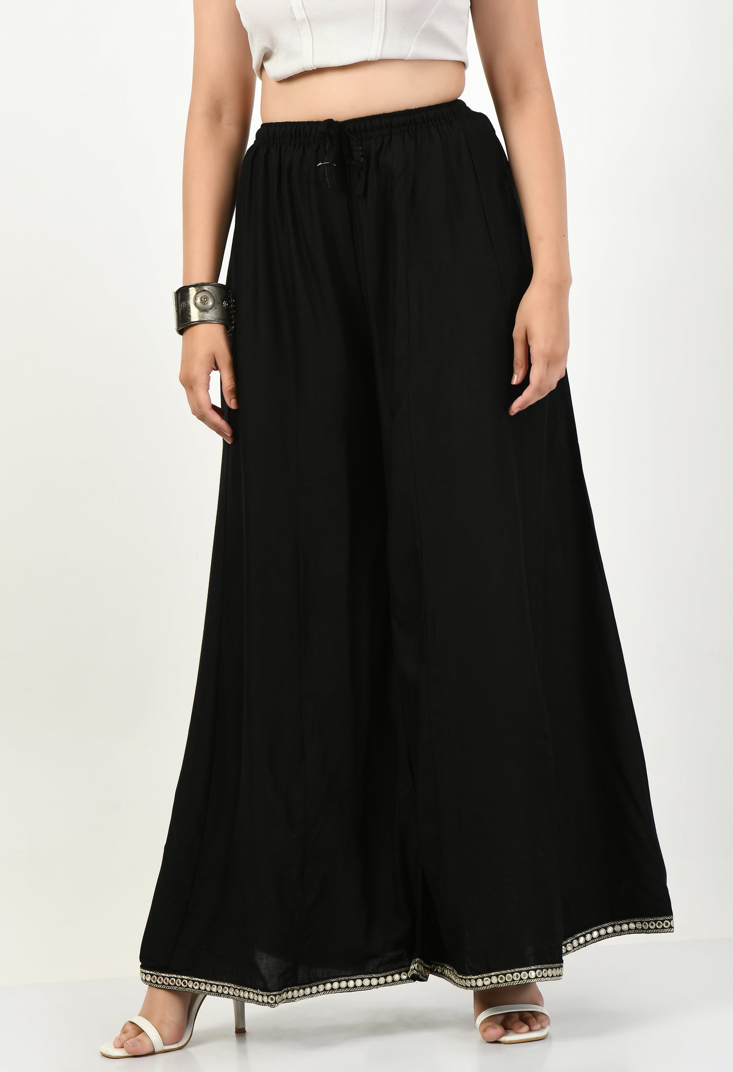 MAURYA Women Solid Rayon Palazzo with Elastic Waist & Lace Hem