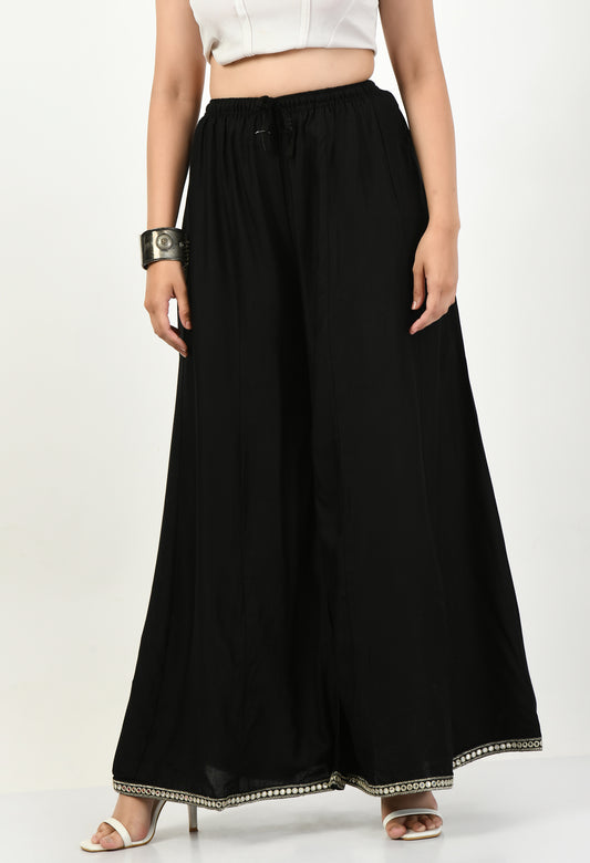 MAURYA Women Solid Rayon Palazzo with Elastic Waist & Lace Hem