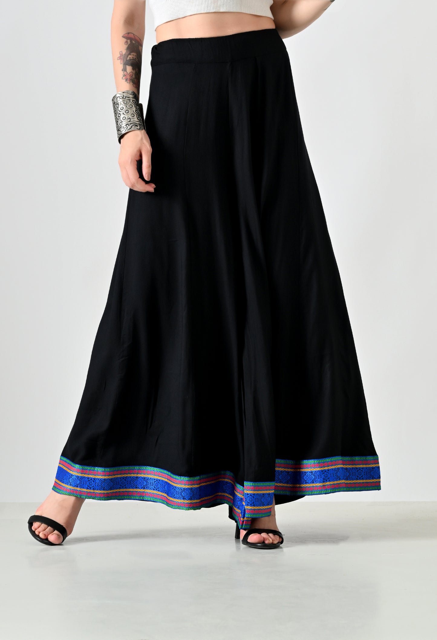 MAURYA Women Solid Rayon Palazzo with Elastic Waist & Lace Hem