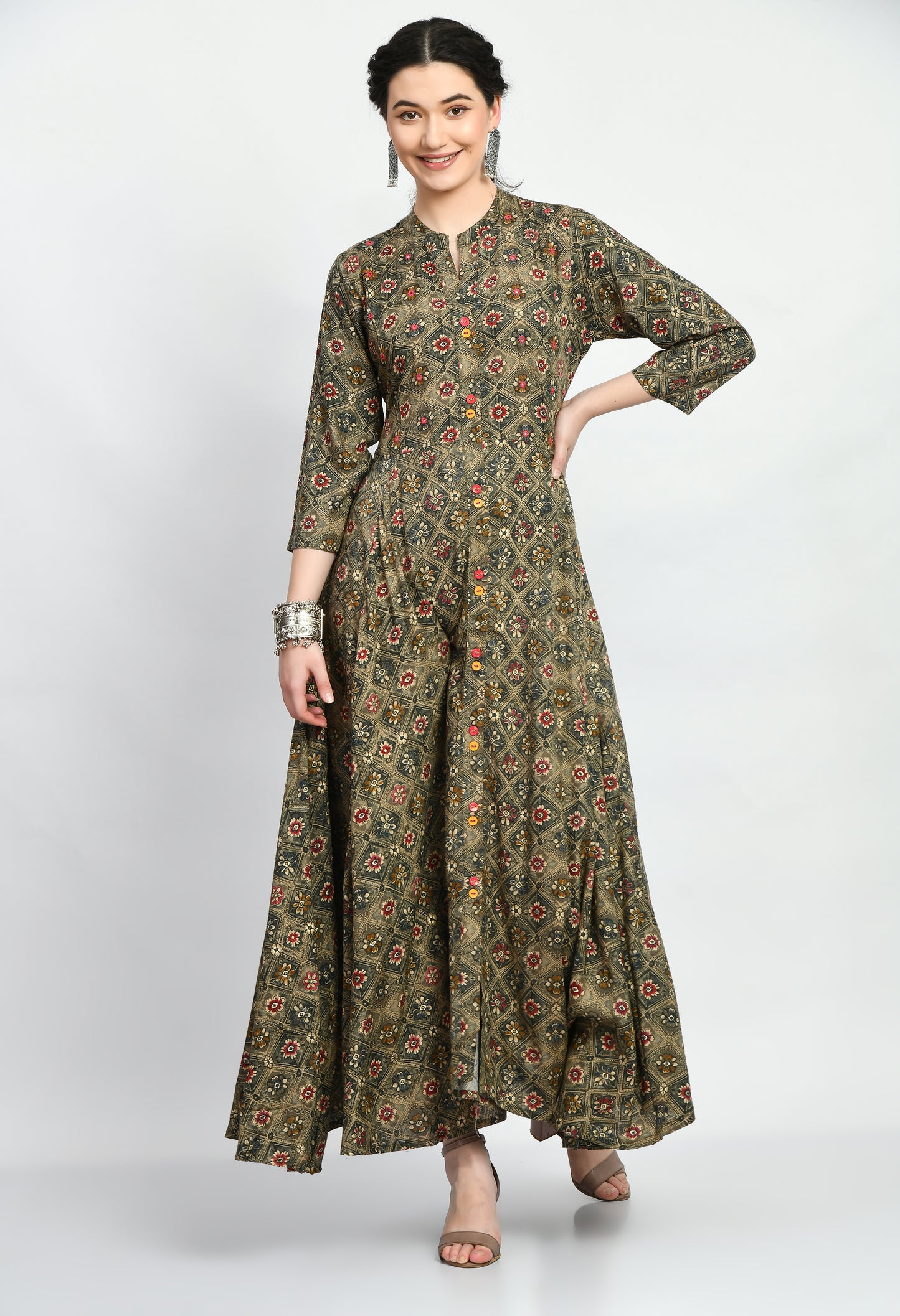 MAURYA Women’s Rayon A-Line Flared Long Dress for Casual & Festive Wear