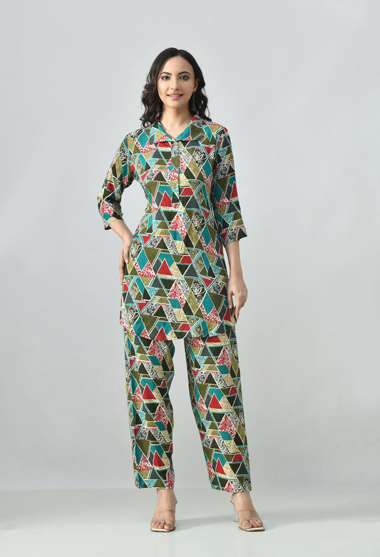 MAURYA Women’s Latest Printed Rayon Co-Ord Set with Stylish Top & Pant Set