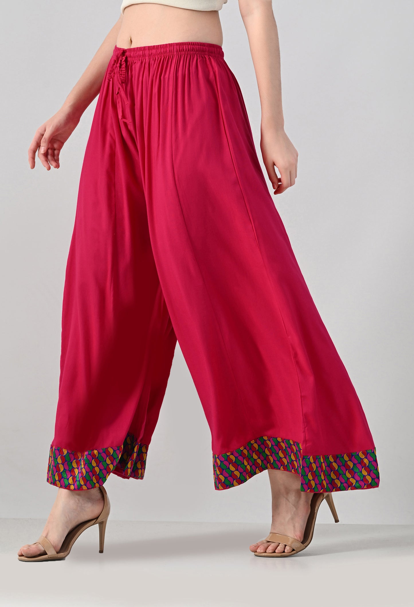 MAURYA Women Solid Rayon Palazzo with Elastic Waist & Lace Hem