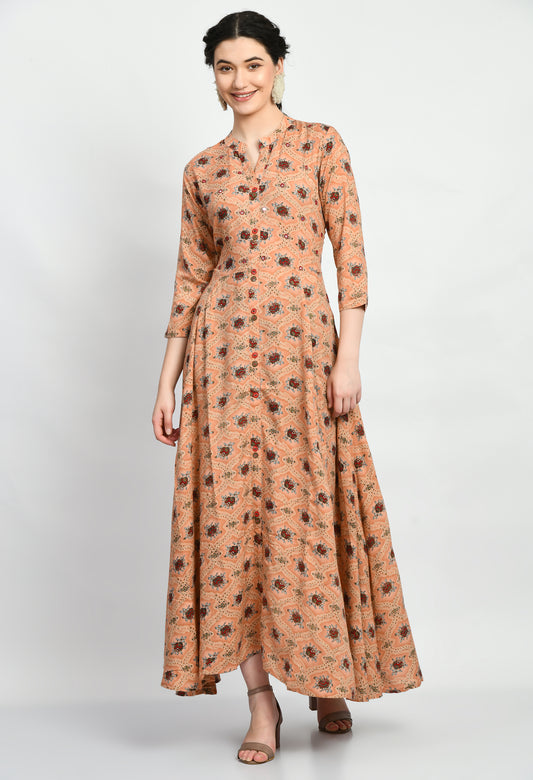 MAURYA Women’s Rayon A-Line Flared Long Dress for Casual & Festive Wear