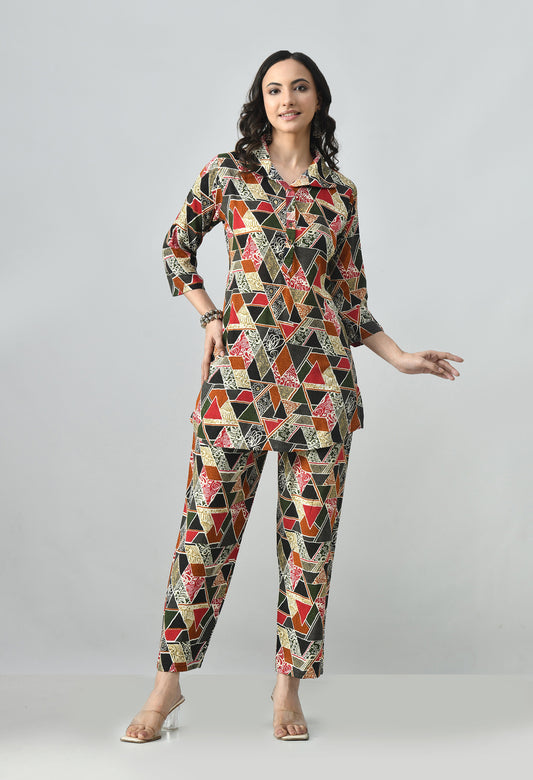 MAURYA Women’s Latest Printed Rayon Co-Ord Set with Stylish Top & Pant Set