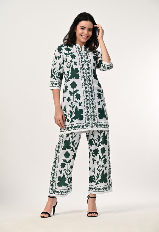 MAURYA Women's Linen Printed Green Stylish Co-ord Set (MCS067)