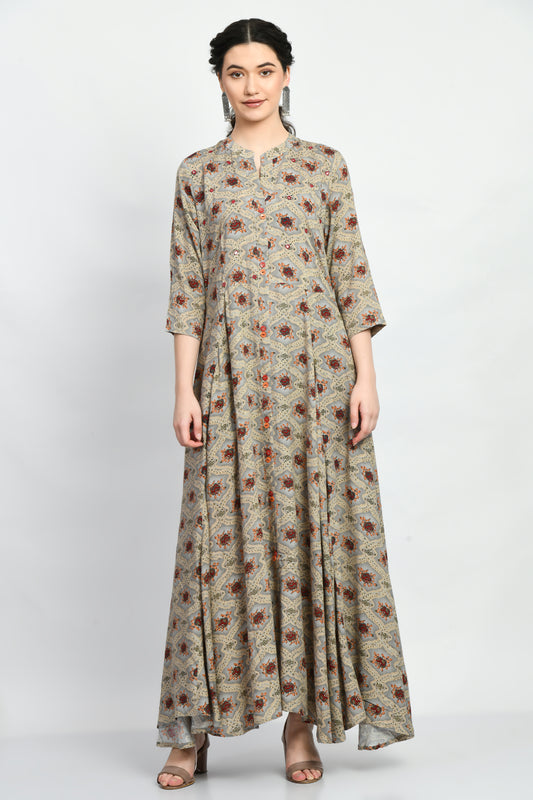 MAURYA Women’s Rayon A-Line Flared Long Dress for Casual & Festive Wear