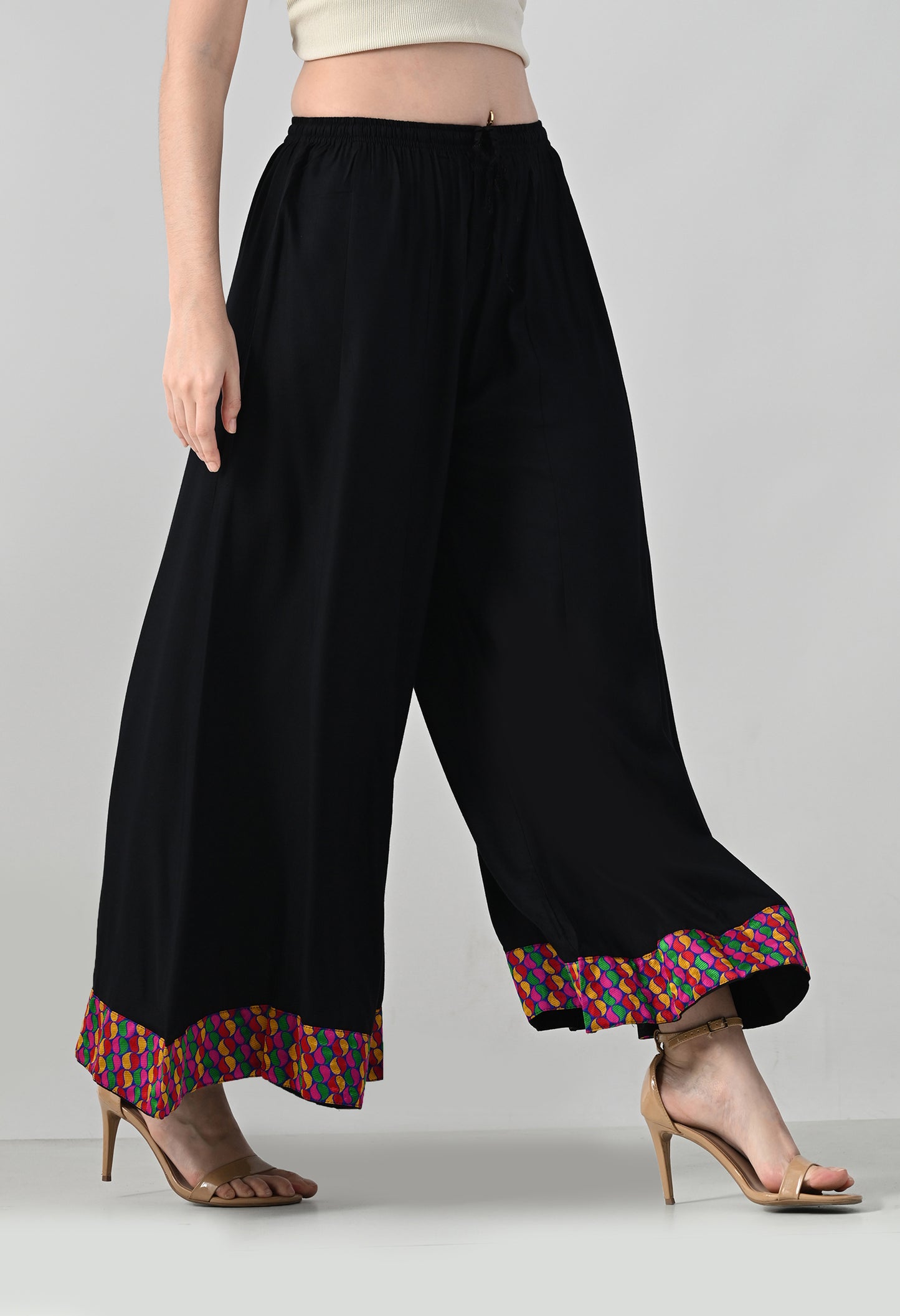 MAURYA Women Solid Rayon Palazzo with Elastic Waist & Lace Hem