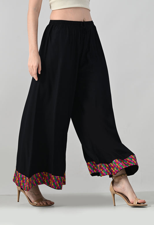 MAURYA Women Solid Rayon Palazzo with Elastic Waist & Lace Hem