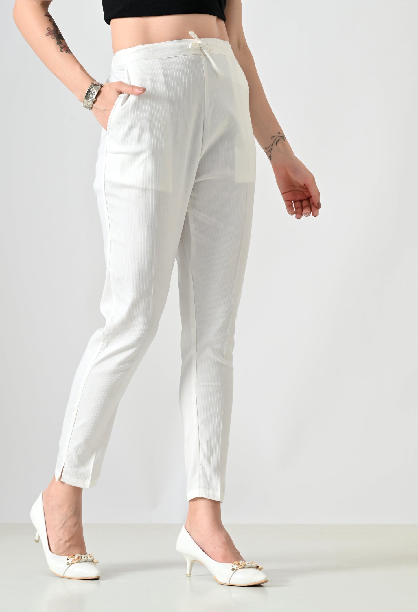 MAURYA Women’s Lycra Straight Fit Pants with Drawstring Waist