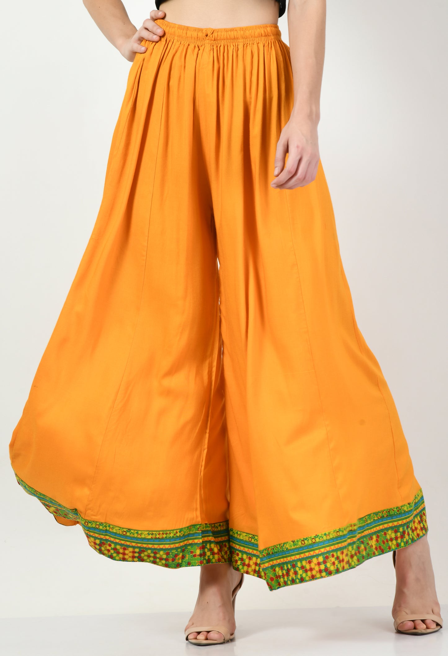 MAURYA Women Solid Rayon Palazzo with Elastic Waist & Lace Hem