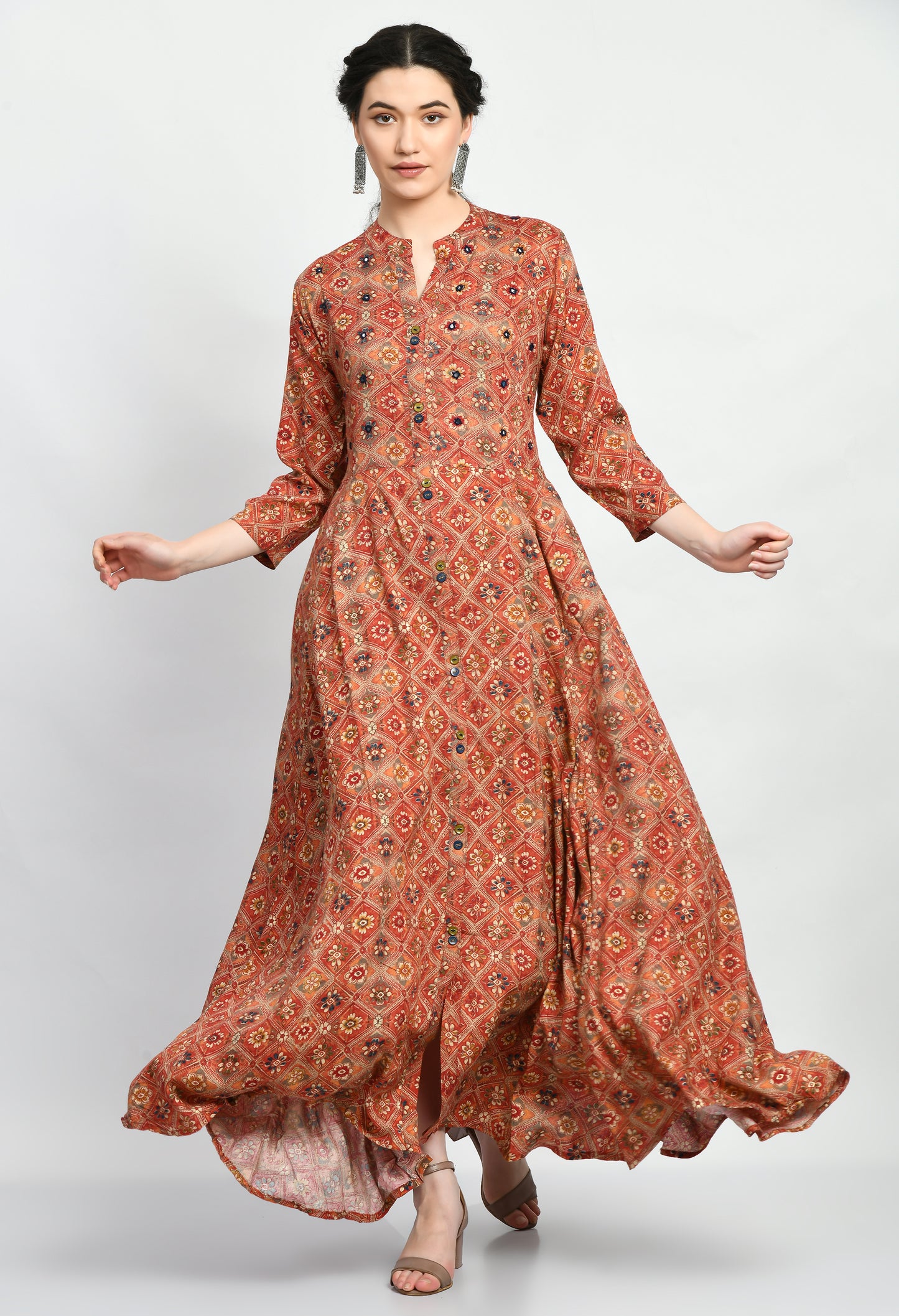 MAURYA Women’s Rayon A-Line Flared Long Dress for Casual & Festive Wear