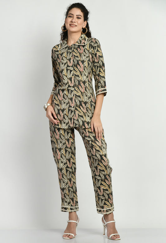 MAURYA Women’s Rayon Printed Co-Ord Set | Shirt Top & Pants