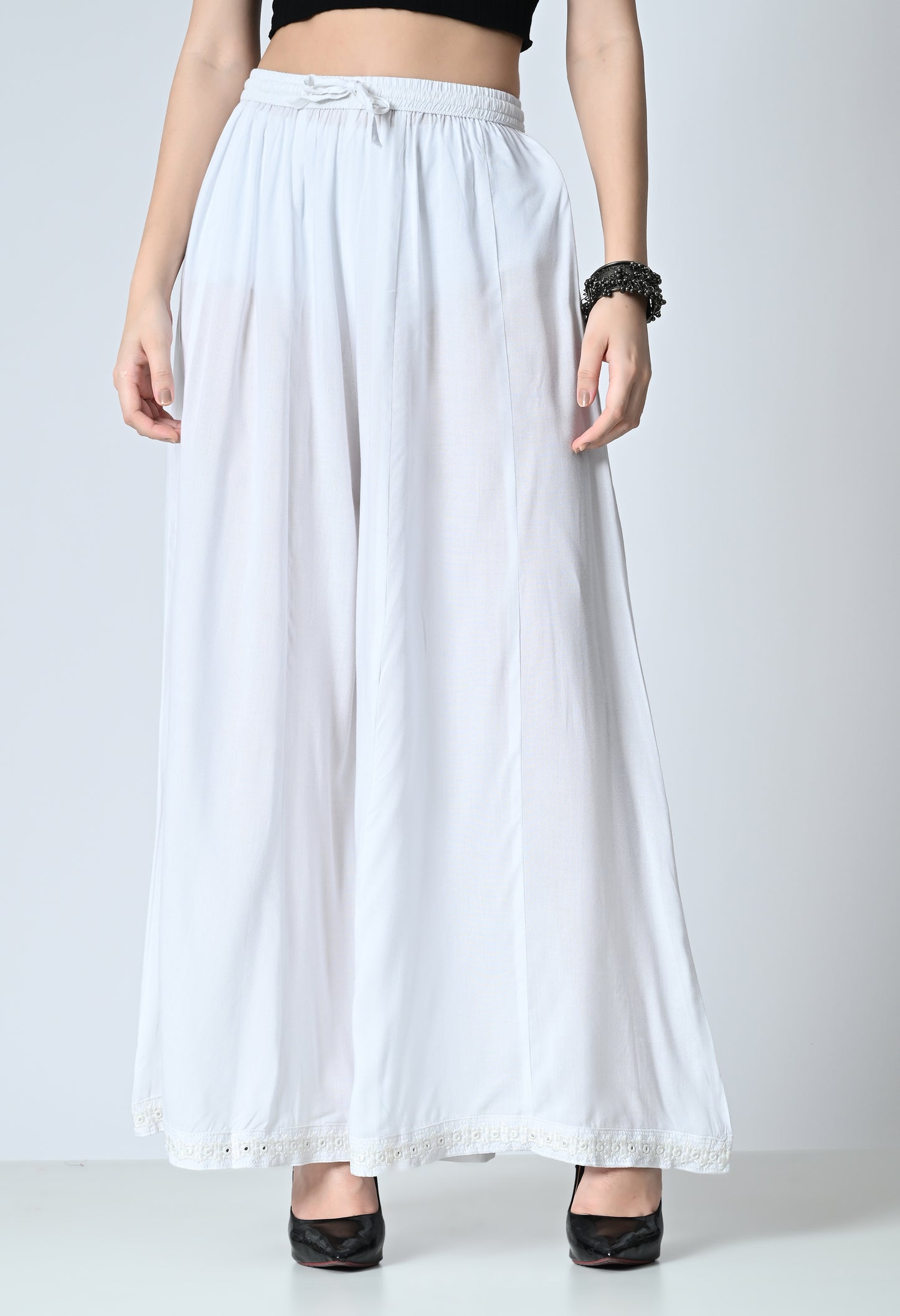 MAURYA Women Solid Rayon Palazzo with Elastic Waist & Lace Hem