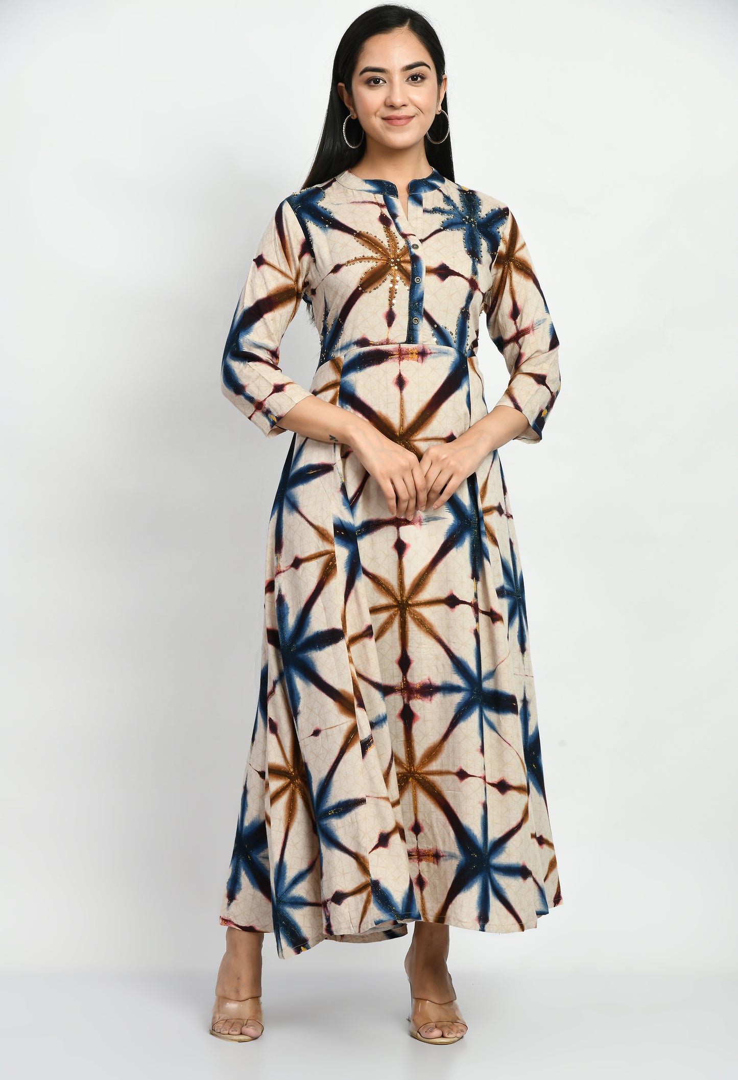 MAURYA Women’s Rayon A-Line Long Flared Dress for Casual & Festive Wear