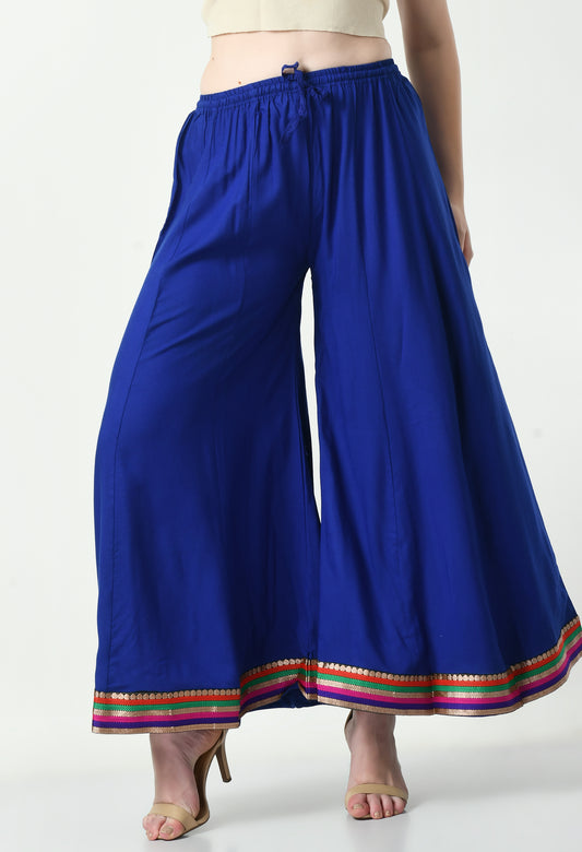 MAURYA Women Solid Rayon Palazzo with Elastic Waist & Lace Hem