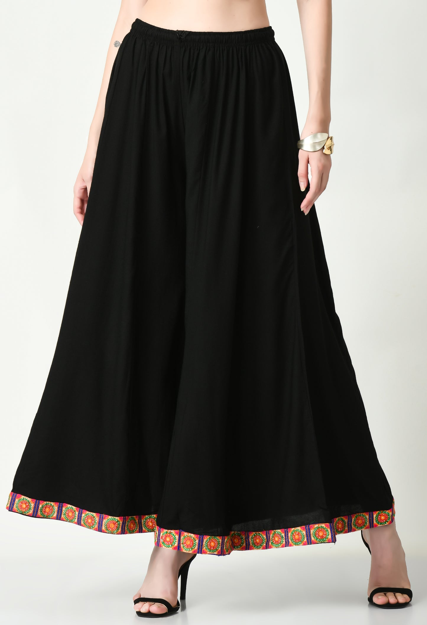 MAURYA Women Solid Rayon Palazzo with Elastic Waist & Lace Hem