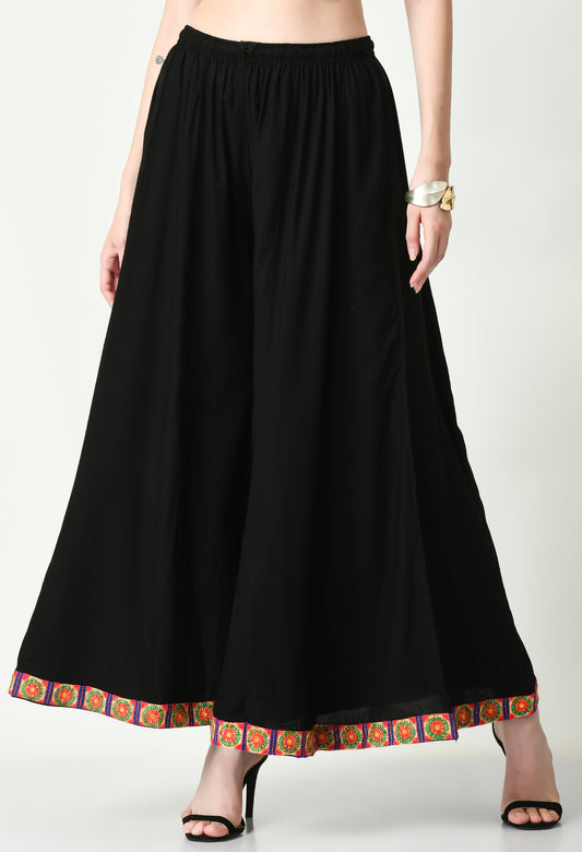 MAURYA Women Solid Rayon Palazzo with Elastic Waist & Lace Hem