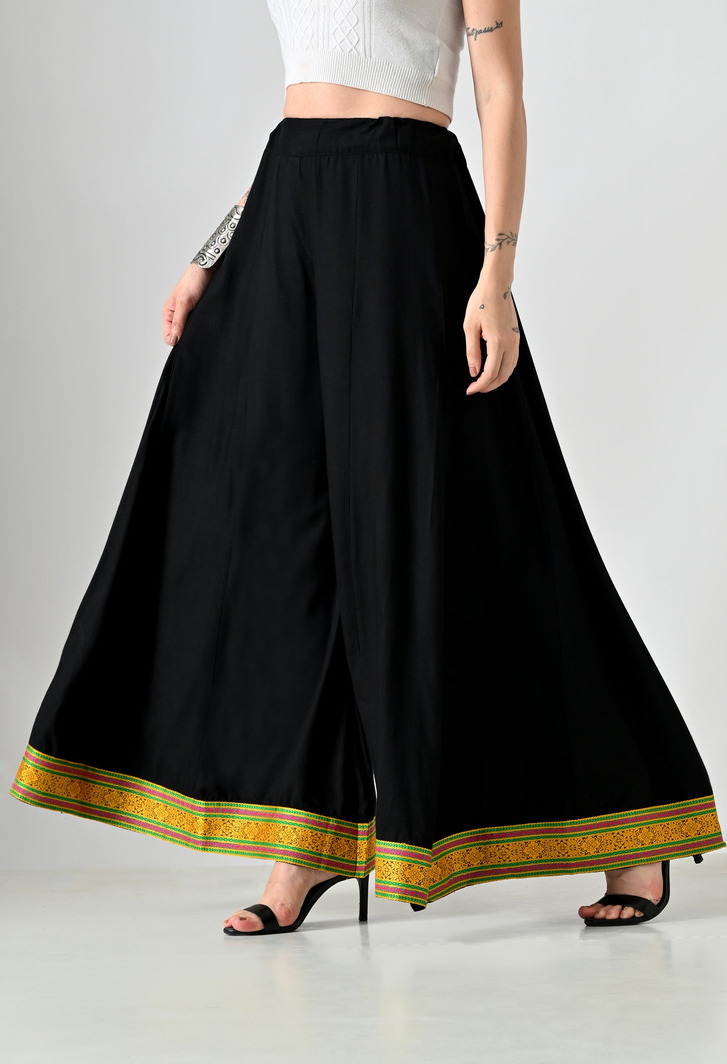 MAURYA Women Solid Rayon Palazzo with Elastic Waist & Lace Hem