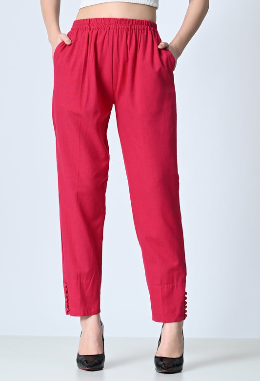MAURYA Women’s Cotton Straight Fit Pants with Side Pockets & Button Detail