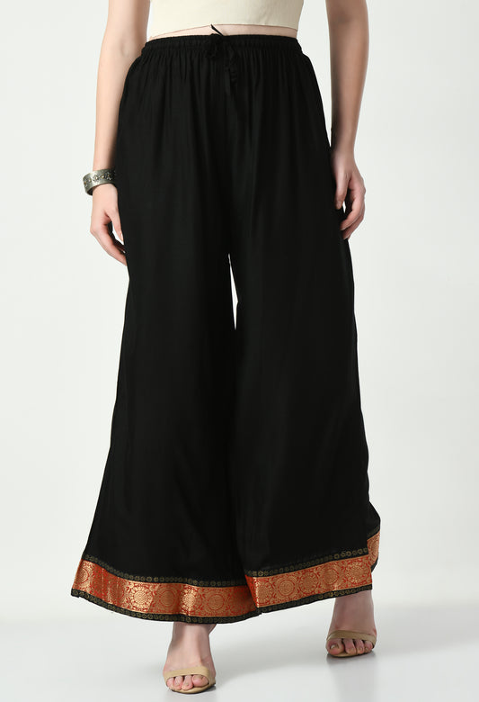 MAURYA Women Solid Rayon Palazzo with Elastic Waist & Lace Hem