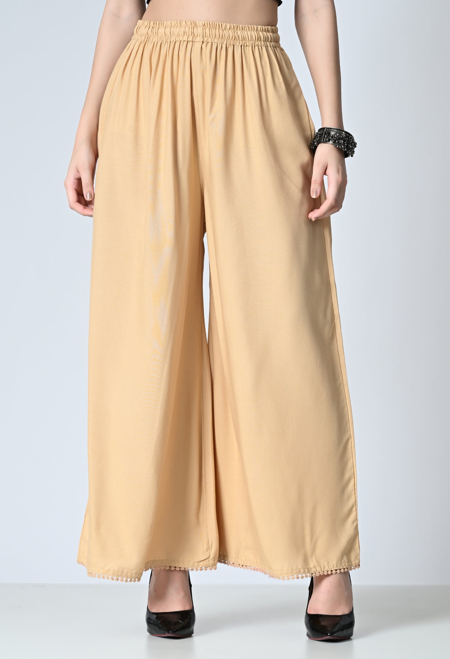 MAURYA Women Solid Rayon Palazzo with Elastic Waist & Lace Hem