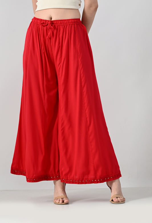 MAURYA Women Solid Rayon Palazzo with Elastic Waist & Lace Hem