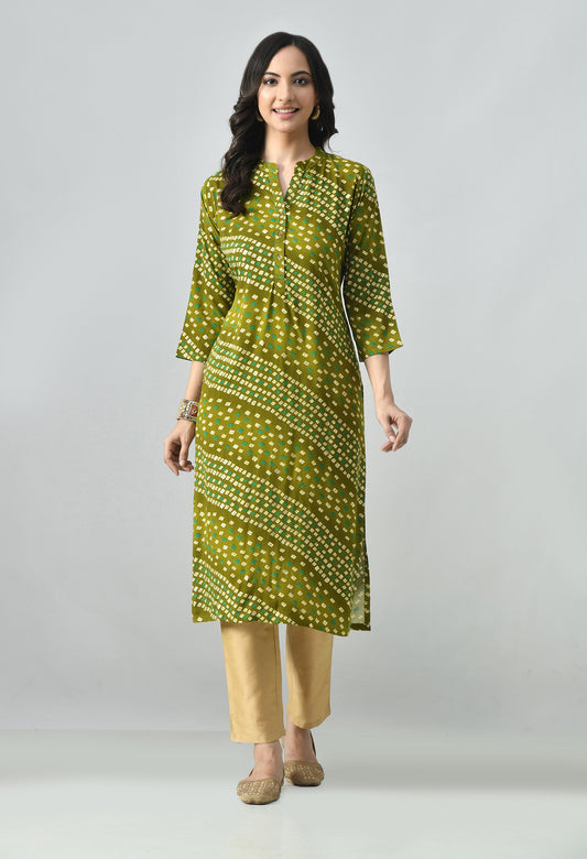 MAURYA Women's Chanderi Print Straight Kurti