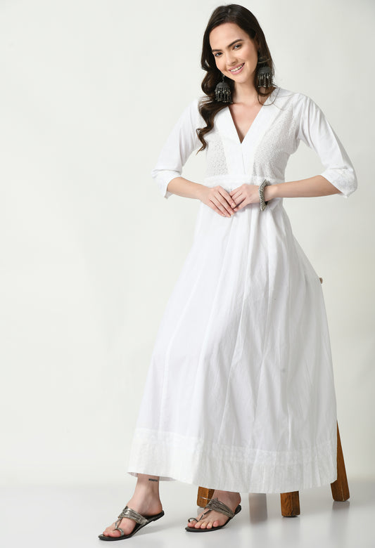 MAURYA Women’s Pure Cotton A-Line Long Dress for Casual & Festive Wear