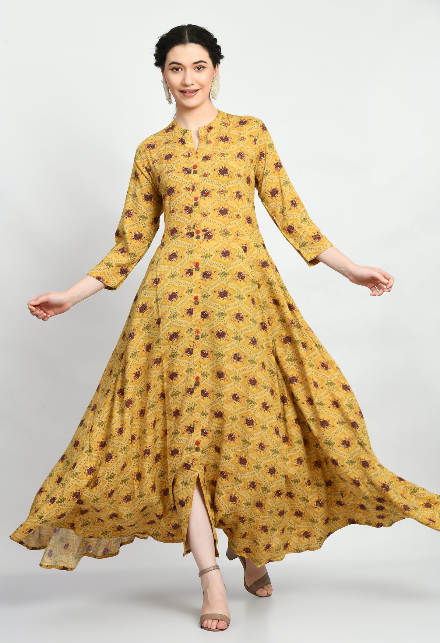 MAURYA Women’s Rayon A-Line Flared Long Dress for Casual & Festive Wear