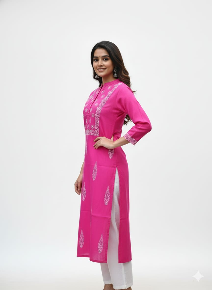 MAURYA Women's Cotton Blend Block Print Kurti