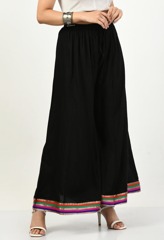 MAURYA Women Solid Rayon Palazzo with Elastic Waist & Lace Hem