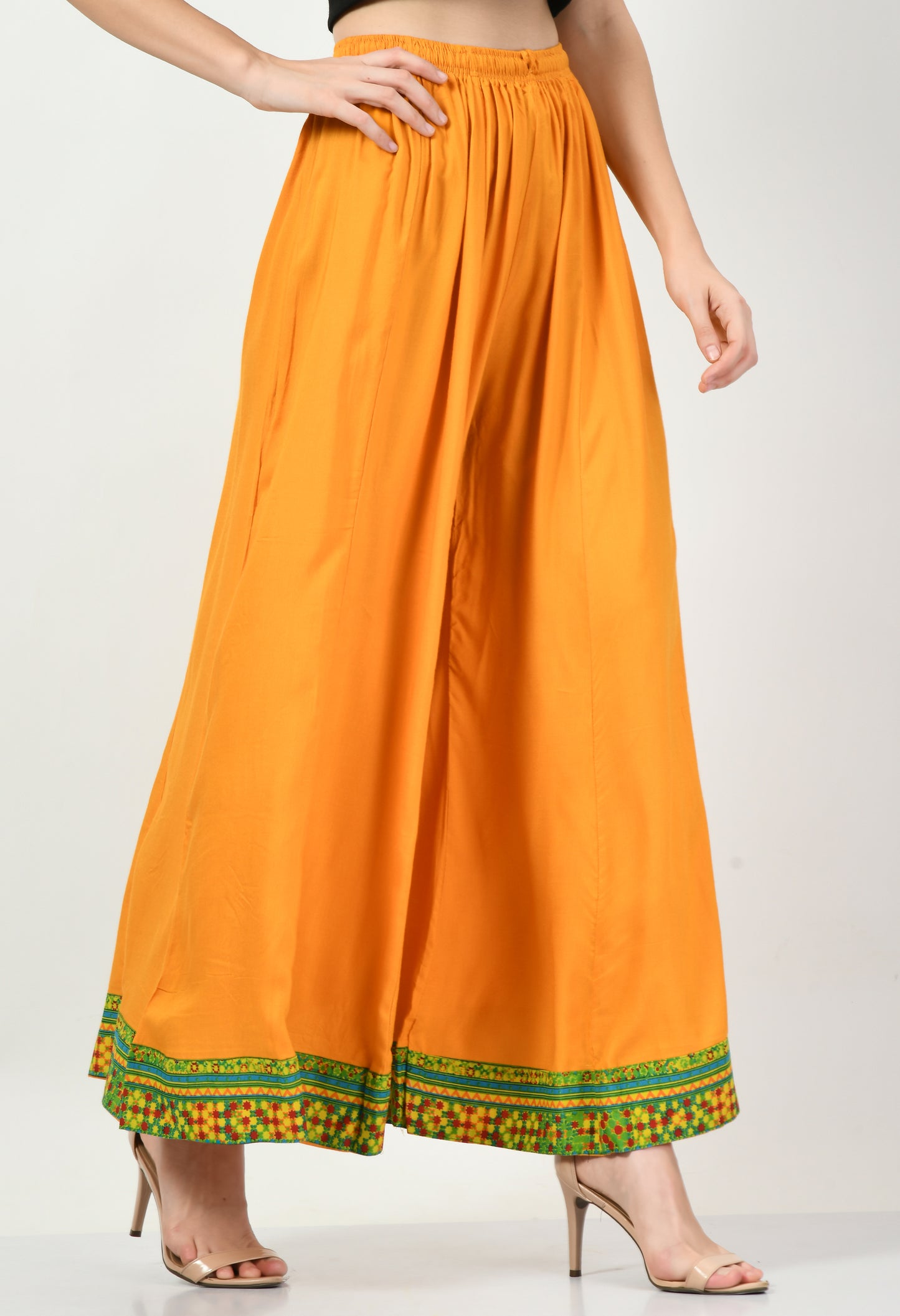 MAURYA Women Solid Rayon Palazzo with Elastic Waist & Lace Hem