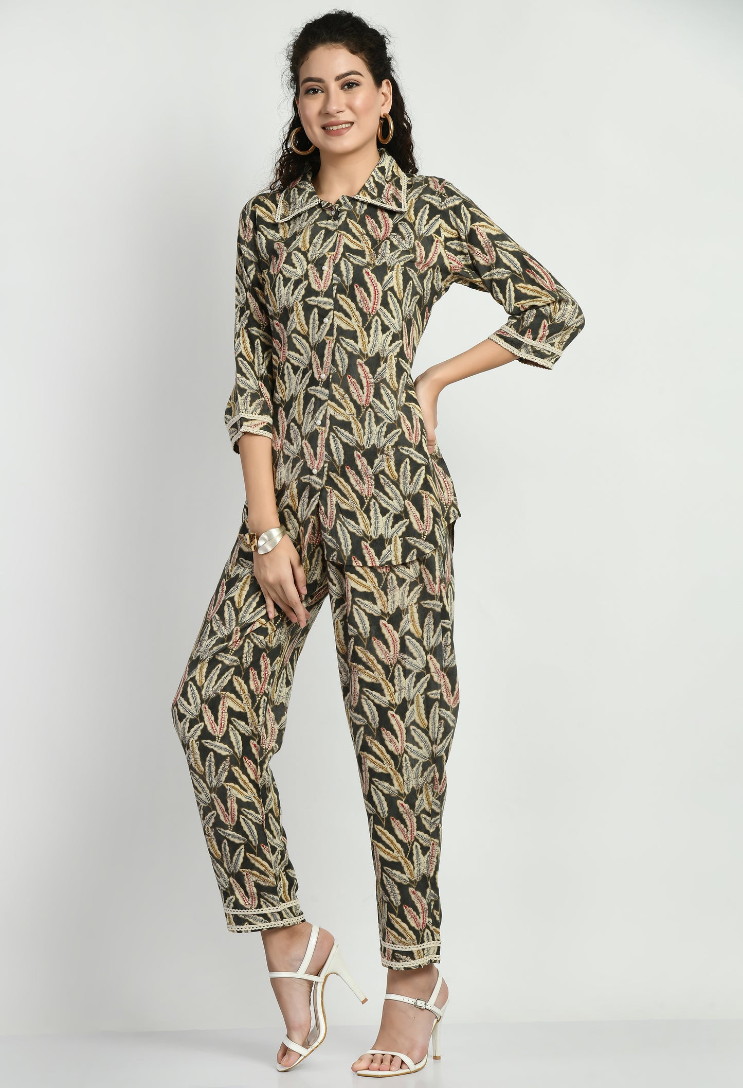 MAURYA Women’s Rayon Printed Co-Ord Set | Shirt Top & Pants