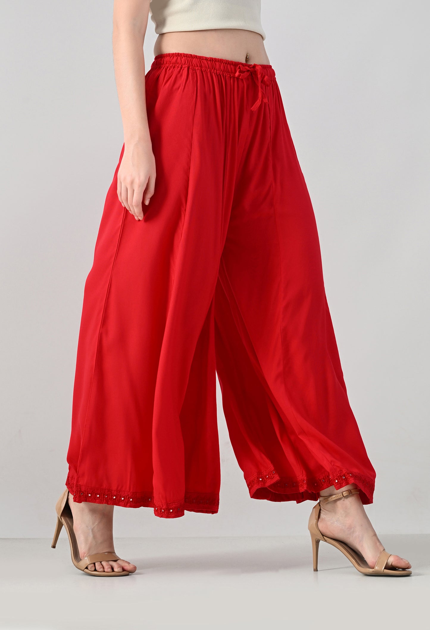 MAURYA Women Solid Rayon Palazzo with Elastic Waist & Lace Hem