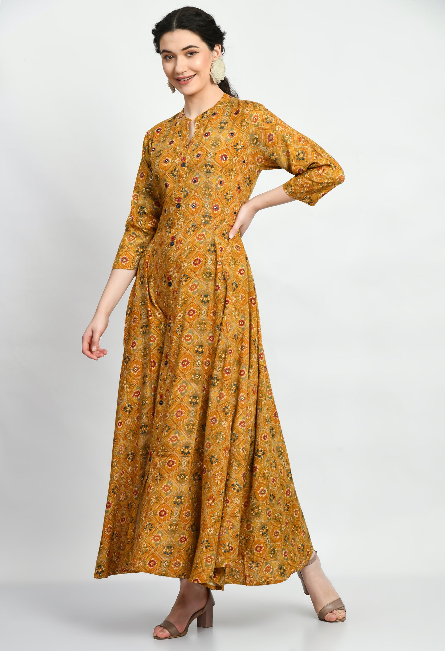 MAURYA Women’s Rayon A-Line Flared Long Dress for Casual & Festive Wear