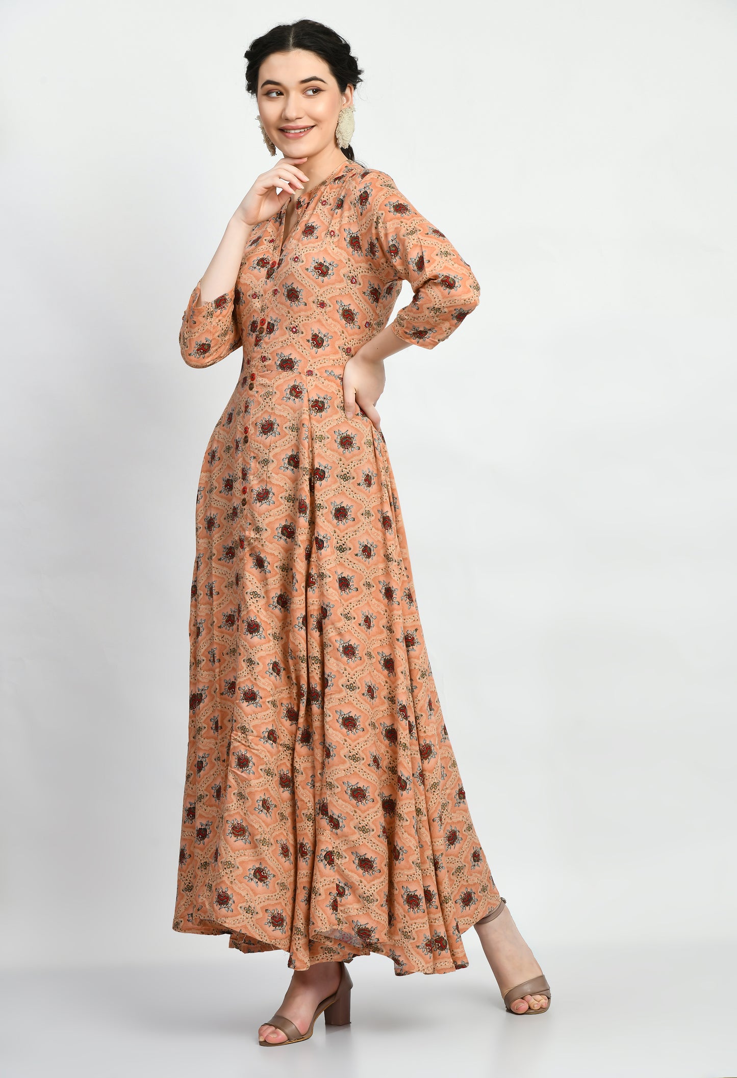 MAURYA Women’s Rayon A-Line Flared Long Dress for Casual & Festive Wear