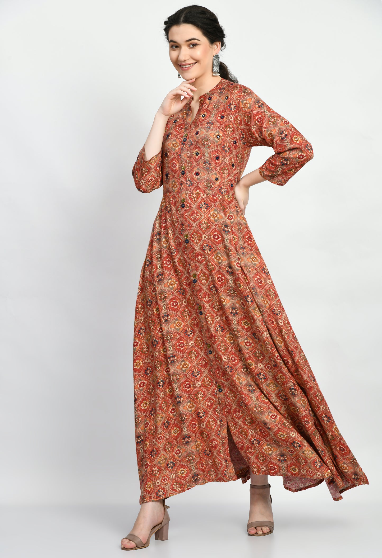 MAURYA Women’s Rayon A-Line Flared Long Dress for Casual & Festive Wear