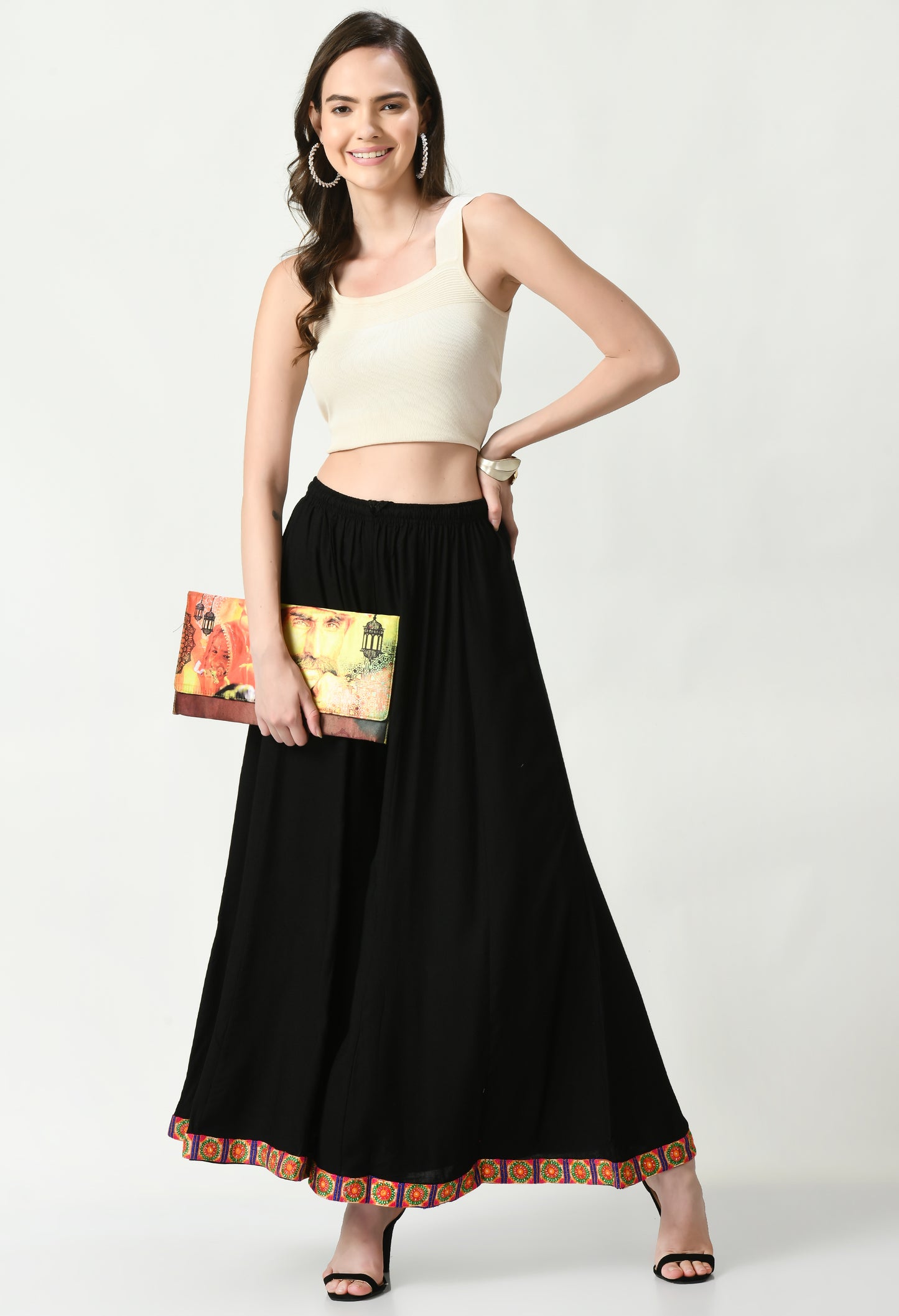 MAURYA Women Solid Rayon Palazzo with Elastic Waist & Lace Hem