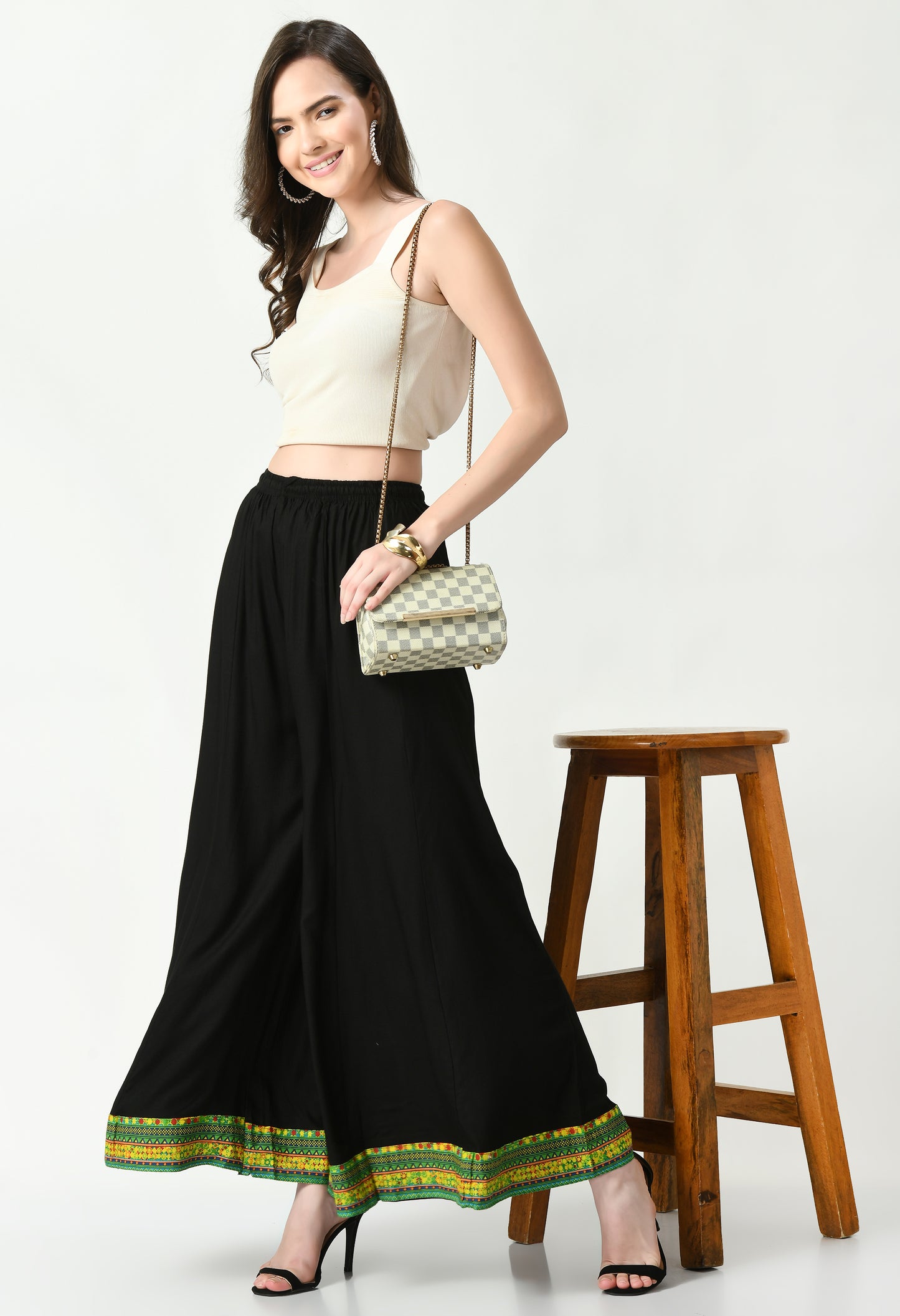 MAURYA Women Solid Rayon Palazzo with Elastic Waist & Lace Hem