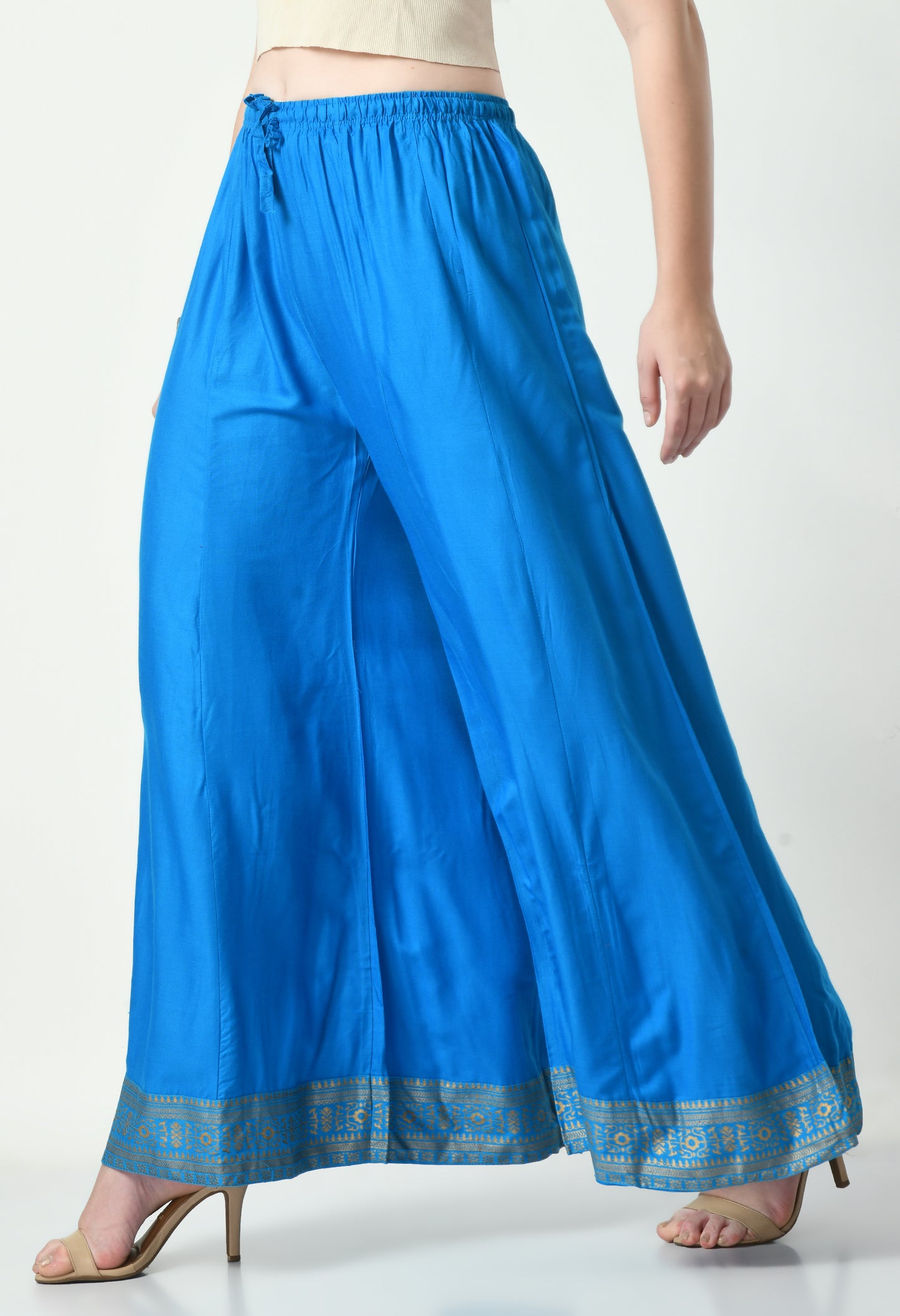 MAURYA Women Solid Rayon Palazzo with Elastic Waist & Lace Hem