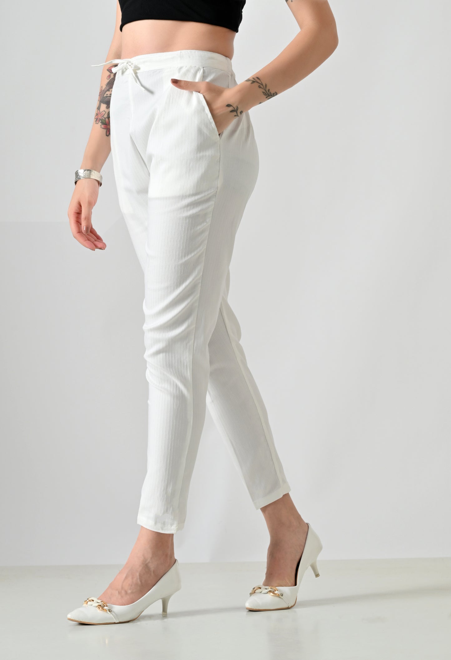 MAURYA Women’s Lycra Straight Fit Pants with Drawstring Waist