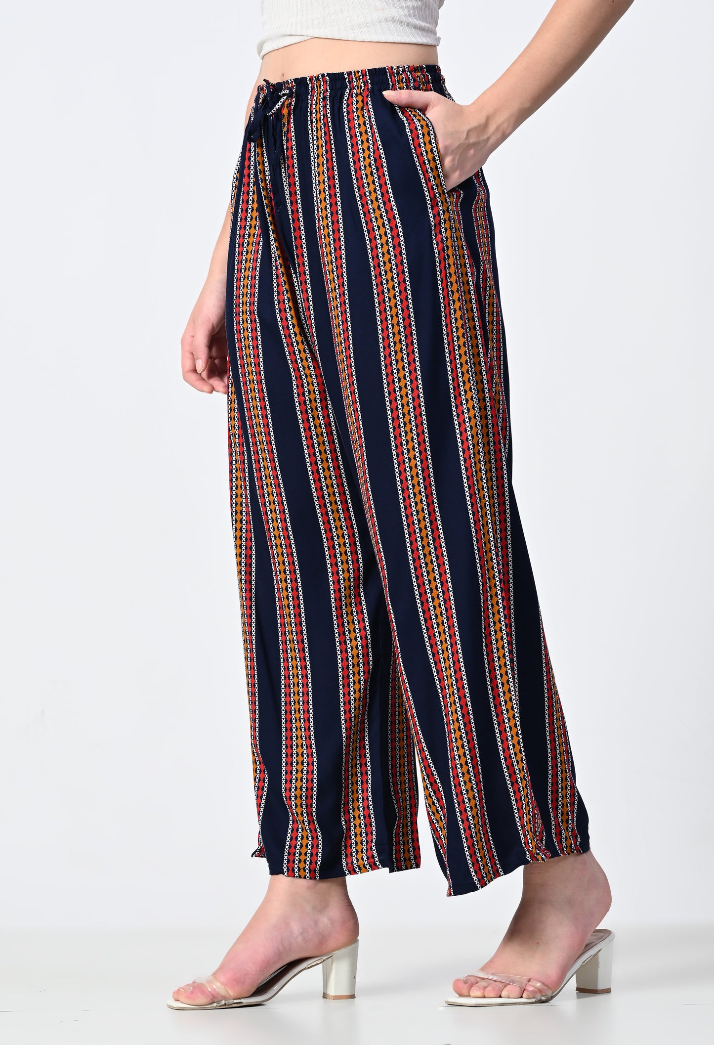 MAURYA Women Striped Rayon Palazzo with Elastic Waist