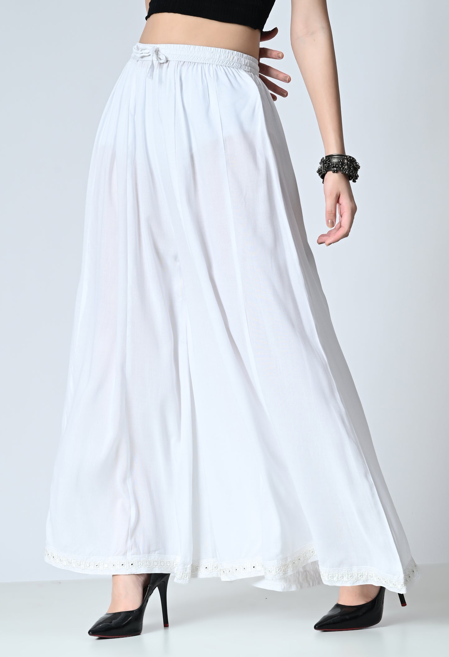 MAURYA Women Solid Rayon Palazzo with Elastic Waist & Lace Hem