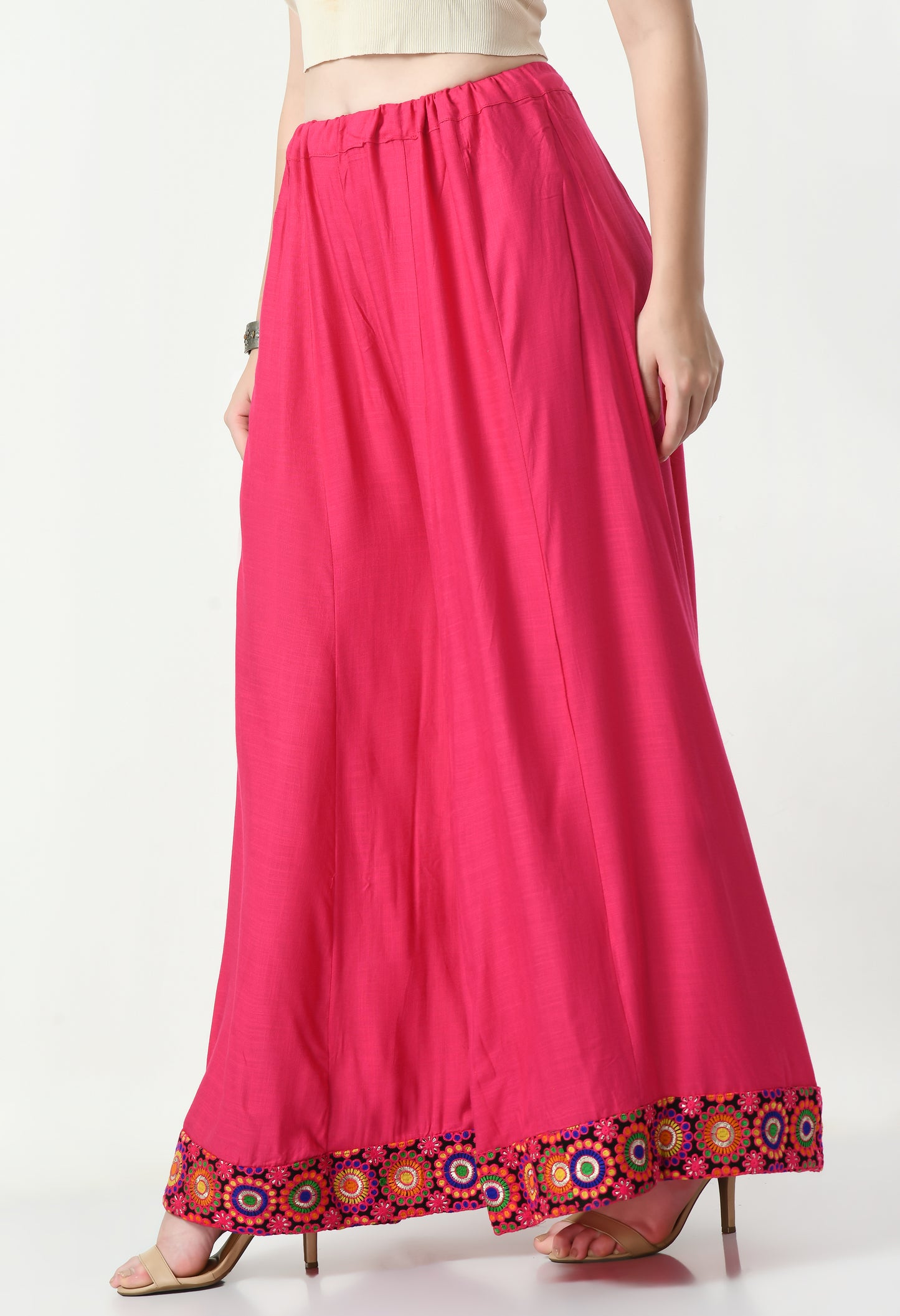 MAURYA Women Solid Rayon Palazzo with Elastic Waist & Lace Hem