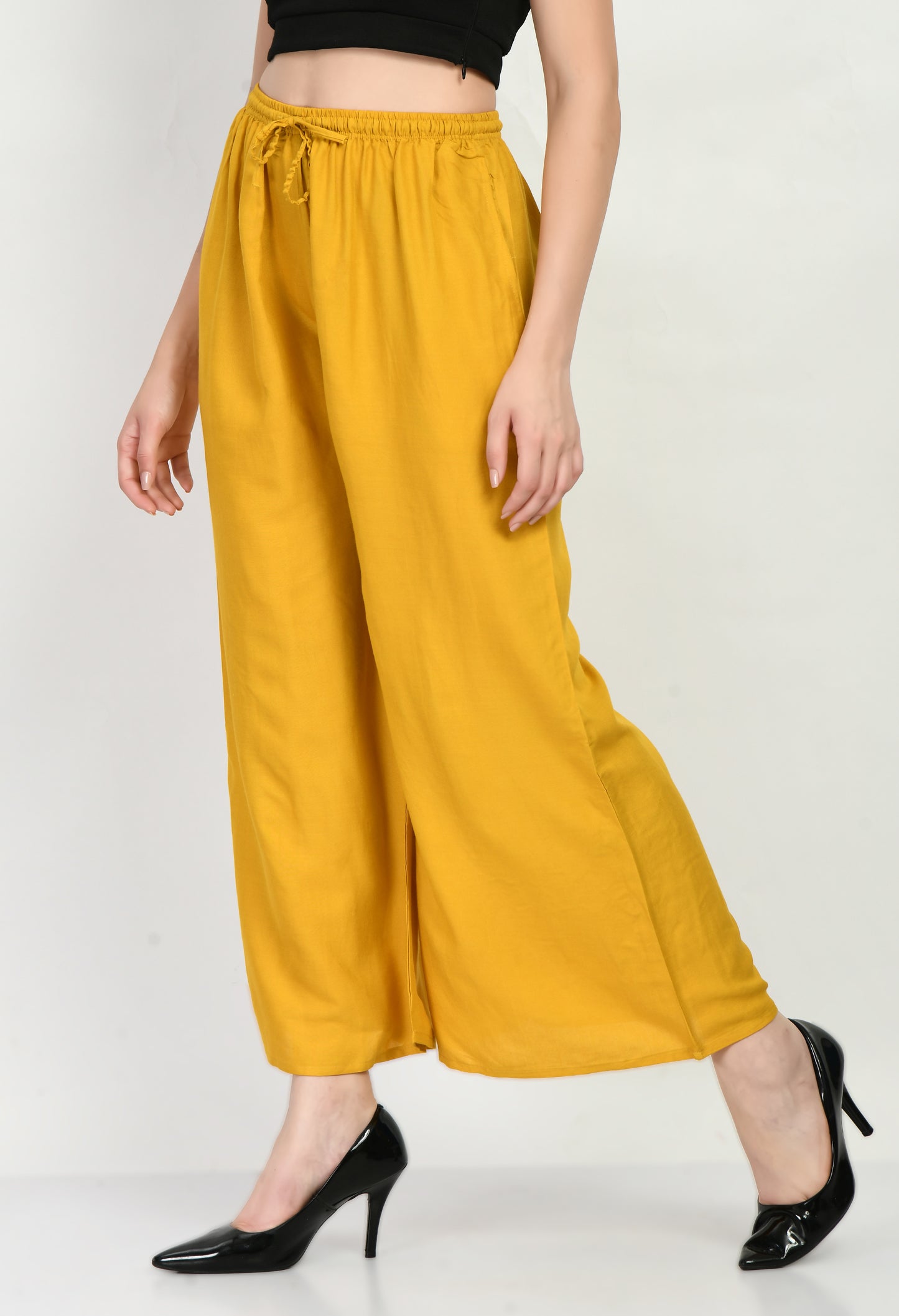 MAURYA Women's Rayon Mustard Solid Elasticated Regular Palazzo (MPL002)