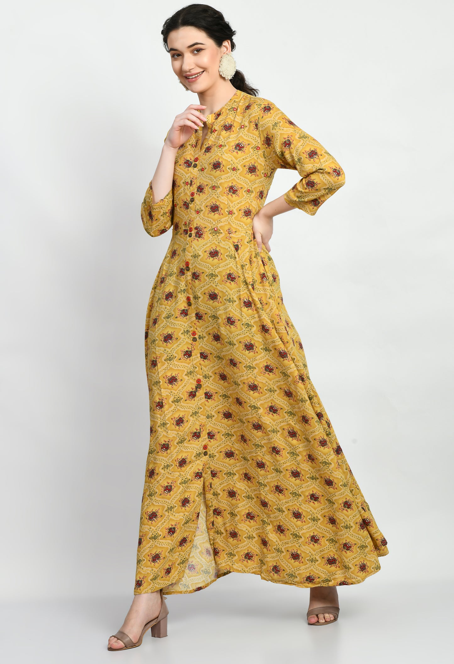 MAURYA Women’s Rayon A-Line Flared Long Dress for Casual & Festive Wear