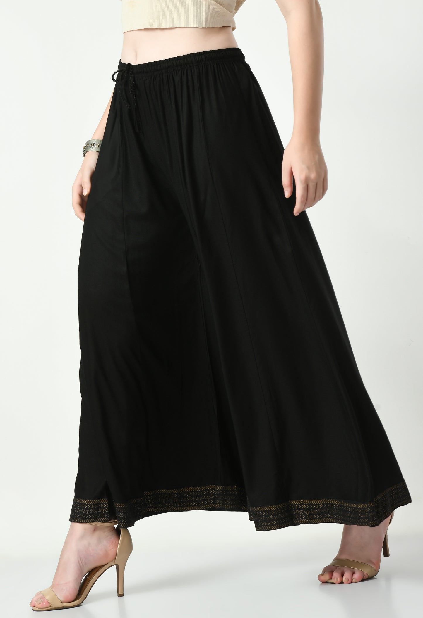 MAURYA Women Solid Rayon Palazzo with Elastic Waist & Lace Hem